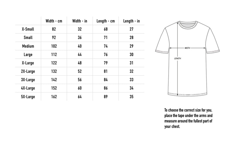 Size chart for Bottle Tee - Black